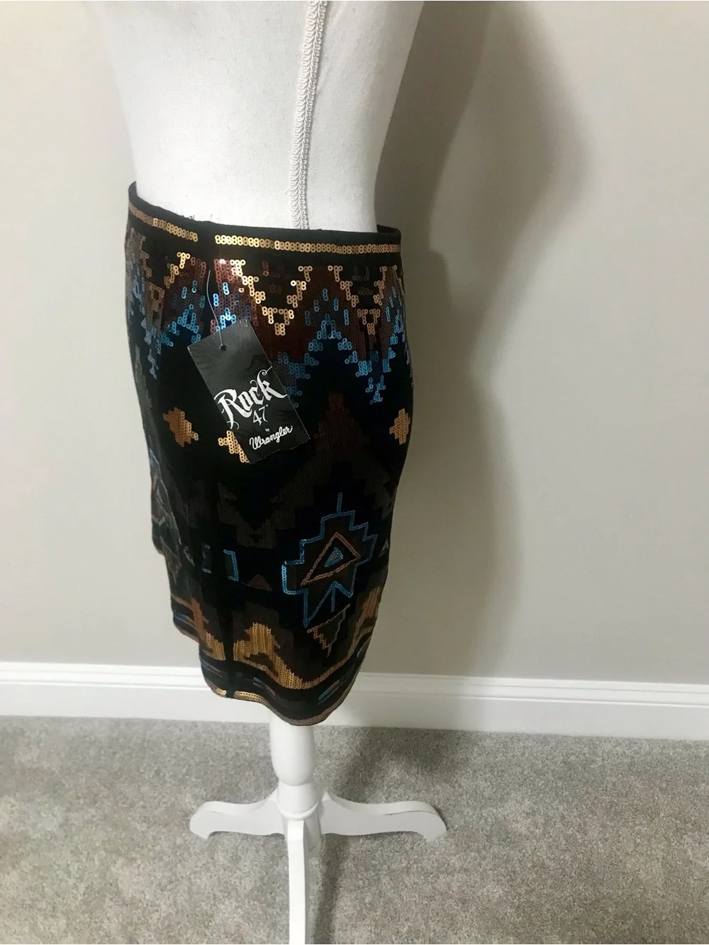 NWT Sequin Aztec Mini Skirt with Blue and Gold Accents - Picture 5 of 7